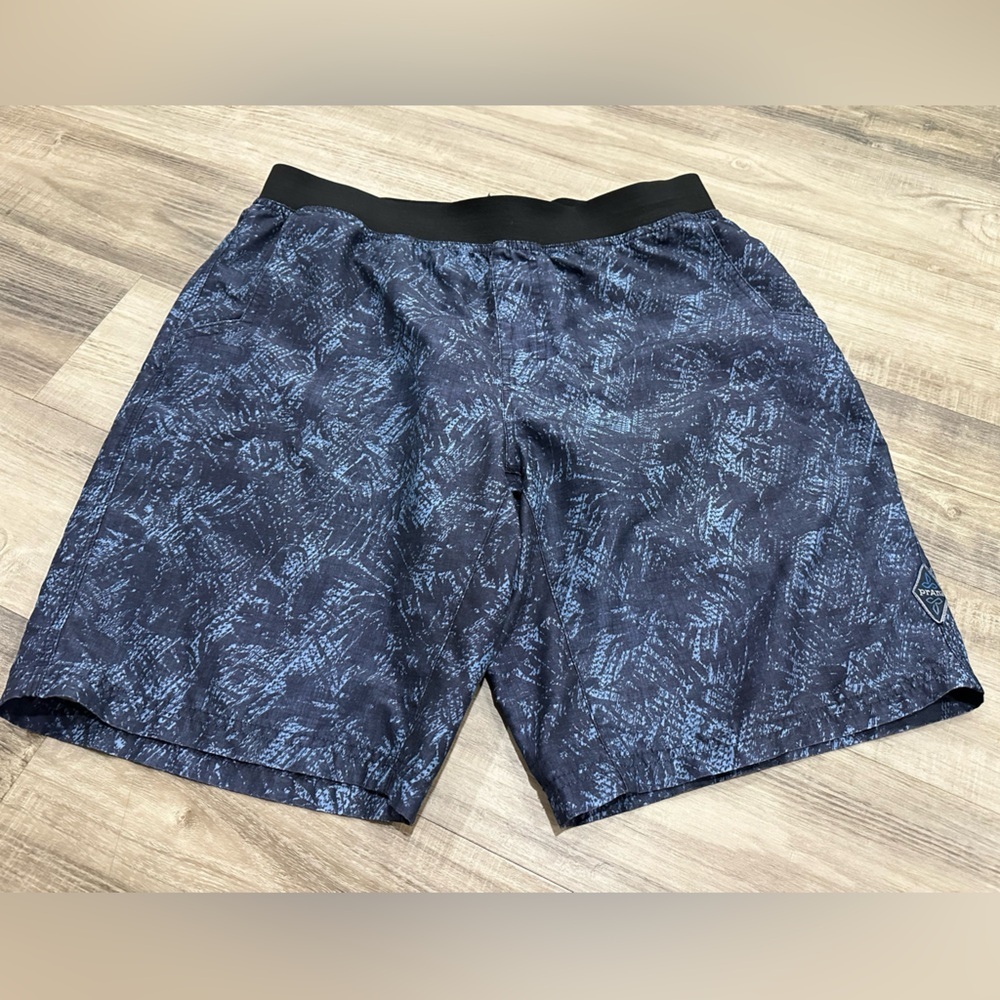 Prana Mojo Breathe Shorts Men’s Large Blue Elastic Waist Quick Dry Athletic